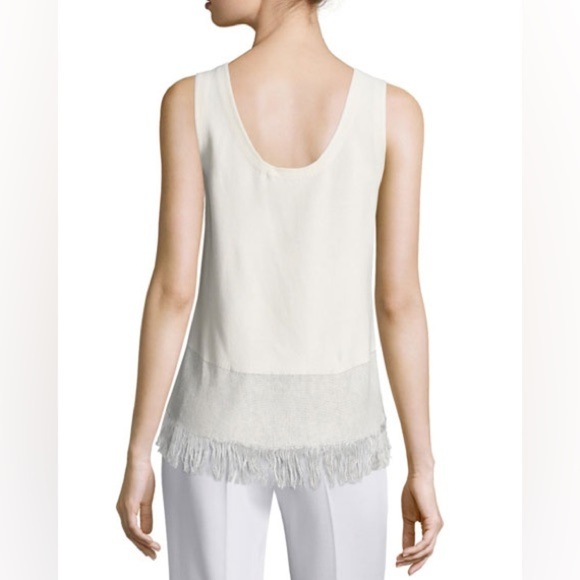 Theory Vendla O White Scoop Back Fringe Linen blend Sleeveless Top Size M 10 - Picture 6 of 8